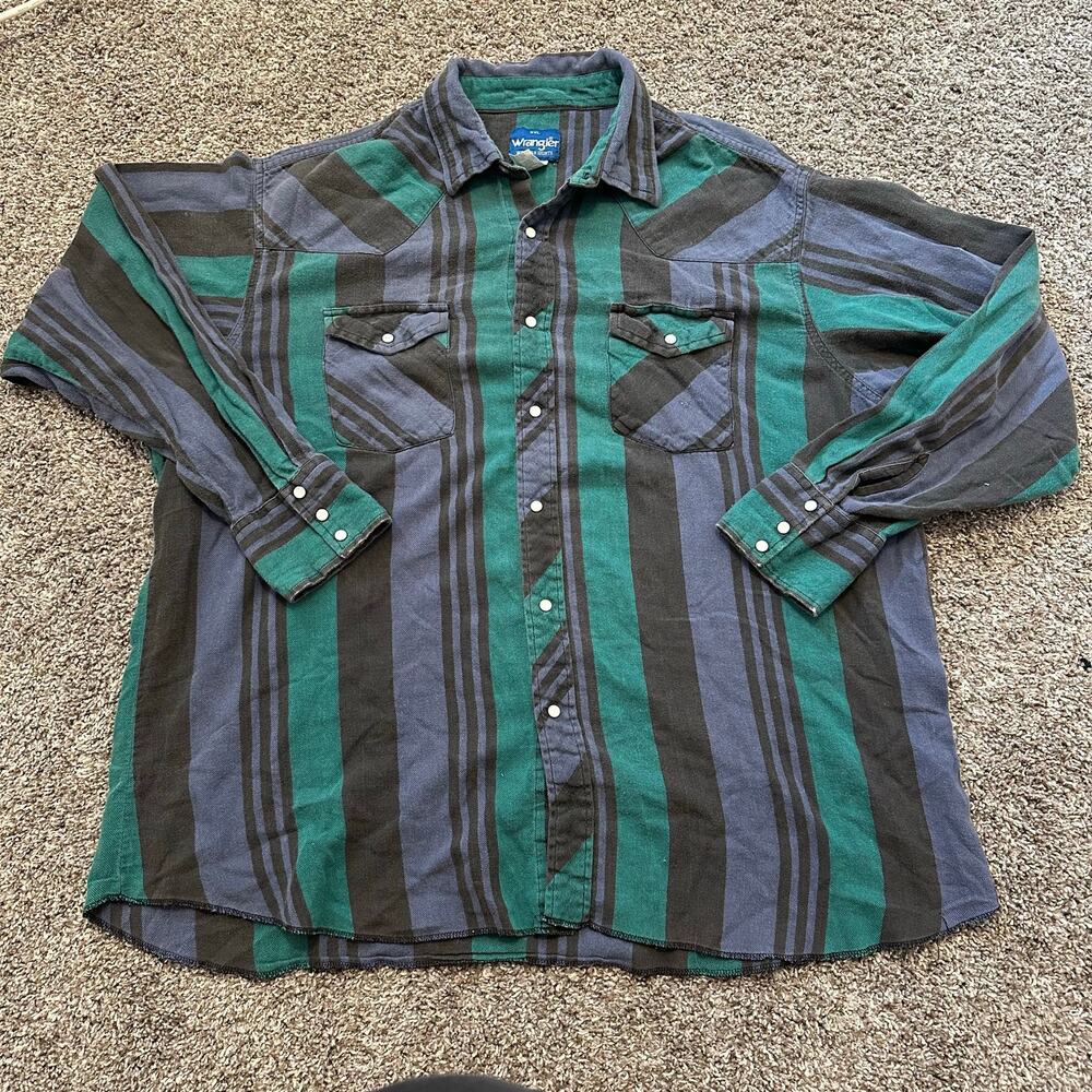 WRANGLER Men's Vintage 1990s Western Shirts Striped Button Up Shirt Size XXL